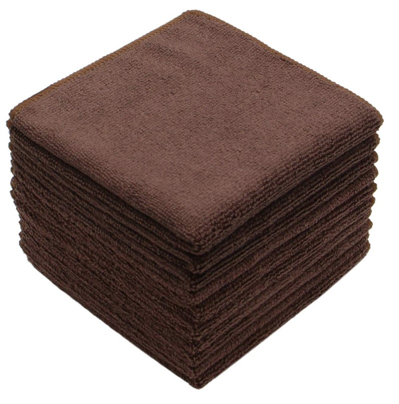 VeraSong Microfiber Dish Cloths Fast Drying Kitchen Cleaning Cloth Dish Rags Dust Cloths Ultra Absorbent Lint Free Washcloths 12inch x 12inch 10 Pack Brown - Image 1